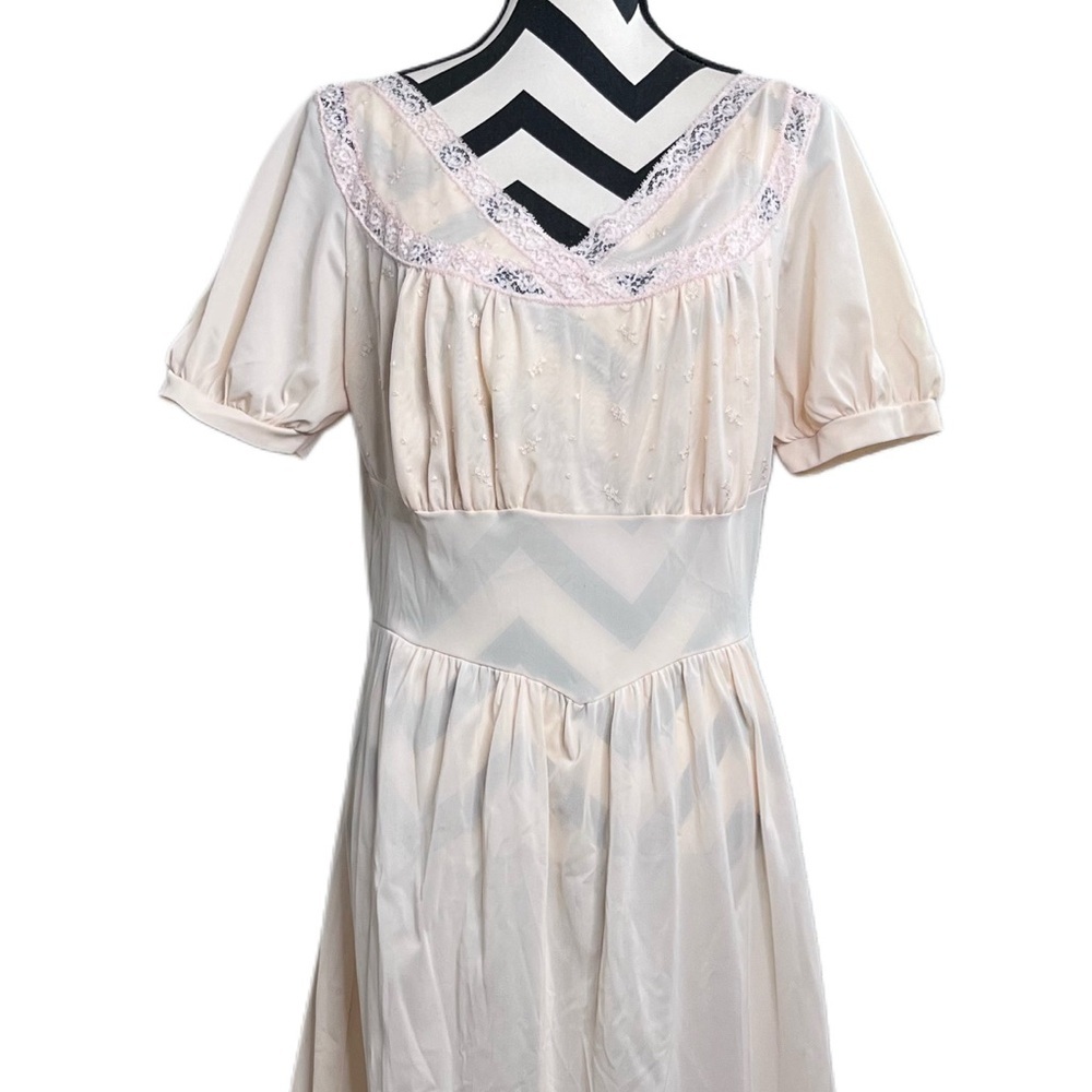 Vintage 1950s Rogers Cream Lace Nylon Tricot Maxi Slip Dress Women's L Prairie - Picture 5 of 17